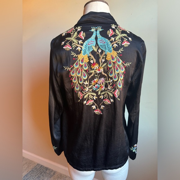 Johnny Was Black Blazer With Multicolored Floral, Peacock & Feather Designs - Picture 2 of 5